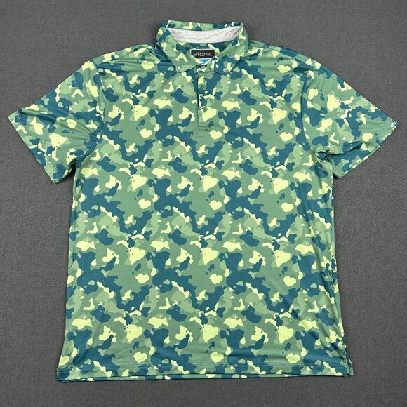 Etonic Polo Shirt Mens 2XL Green Camo Camouflage Print Wicking Stretch SS Golf - Picture 1 of 9